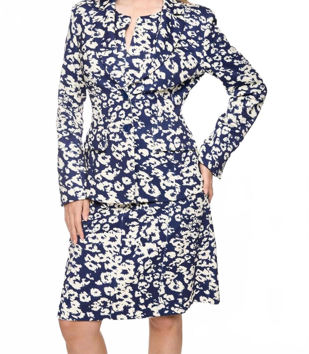 NEW MARC CAIN fitted blazer with print in 391-midnight sail